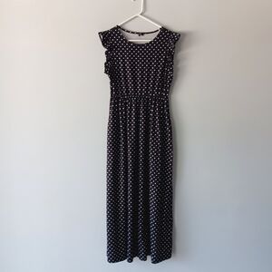 Zattcas Navy Sleeveless Maxi Dress White Polka Dots Ruffle Flounce Extra Large
